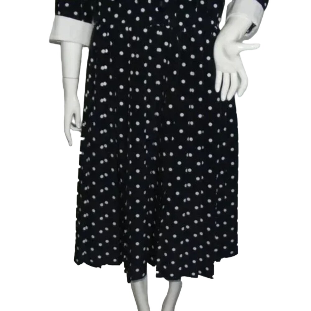 SERBIN Polka Dot Dress, 14, Navy Blue/White Polka Dots, Career, 3/4 sleeves - Picture 7 of 11